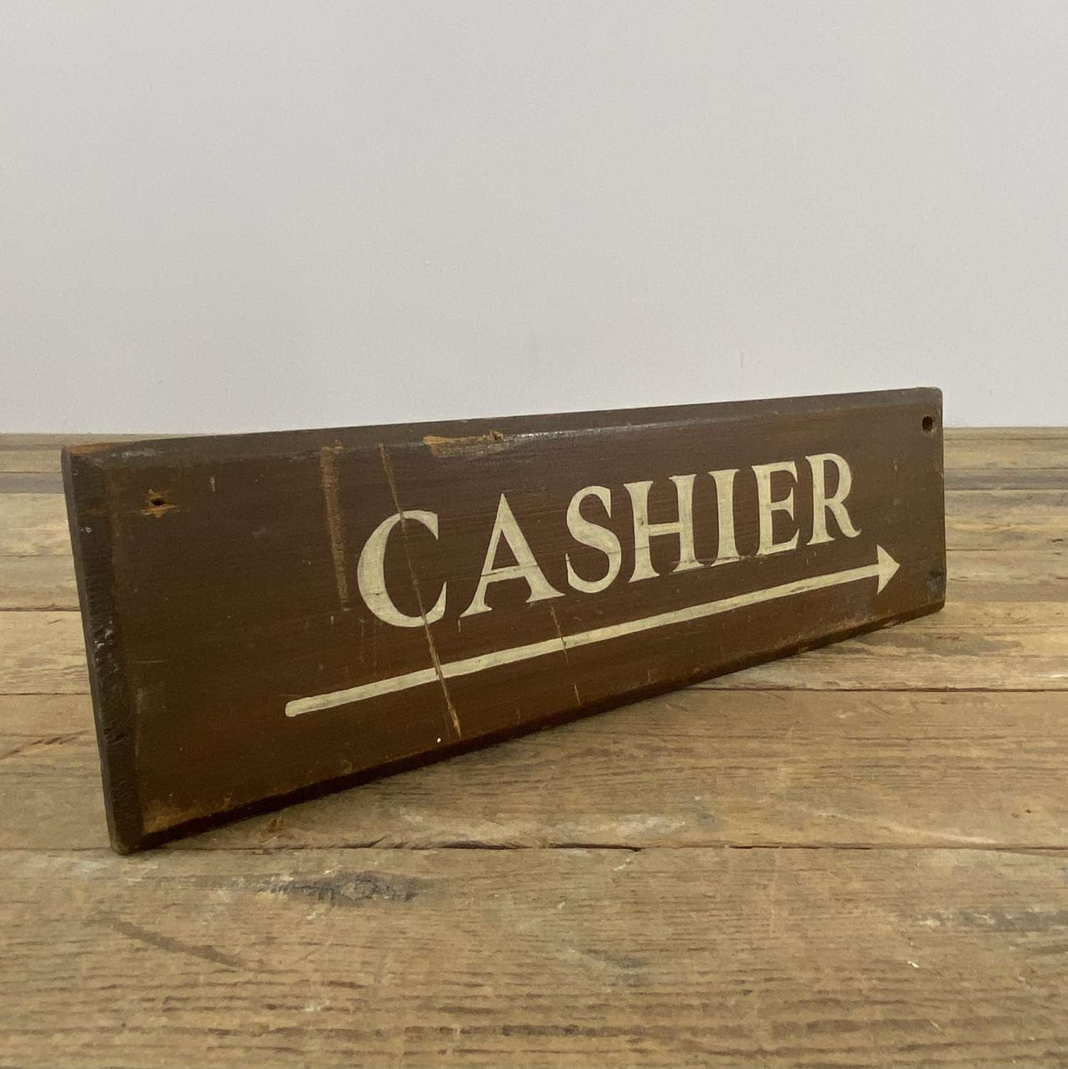 Vintage wooden cashier sign