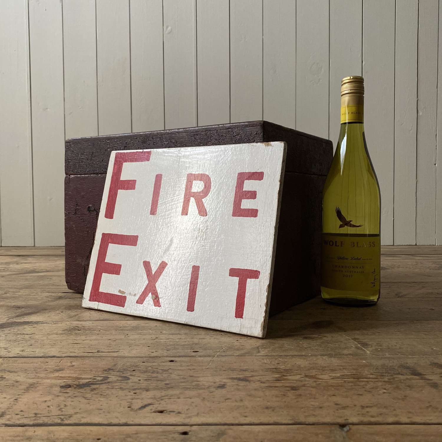 Wooden fire exit sign