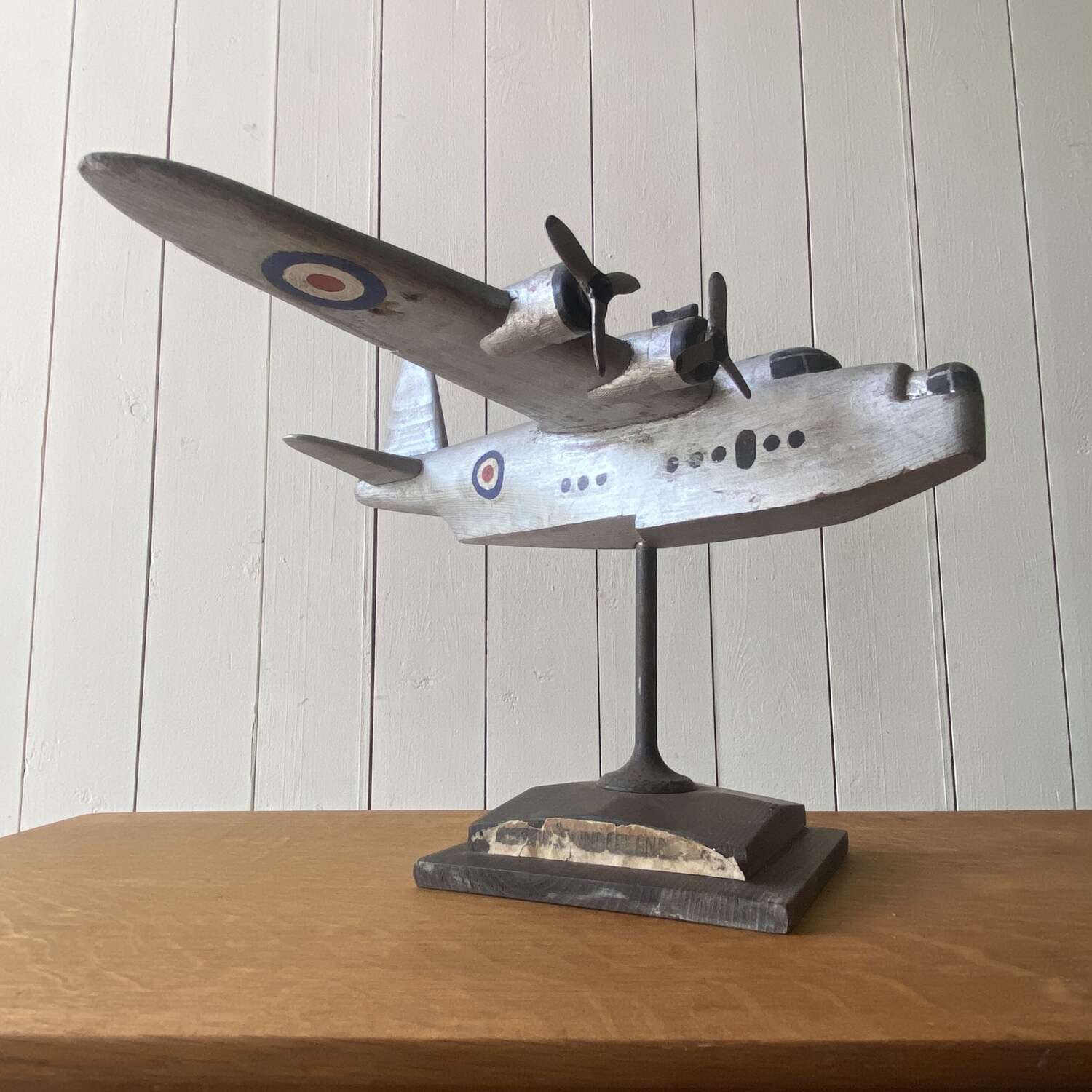 Vintage Wooden Sunderland Flying Boat Model