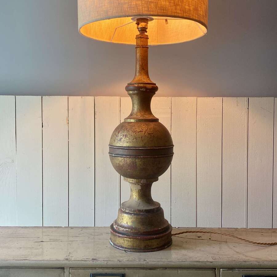 Antique Painted Wooden Lamp