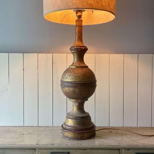 Antique Painted Wooden Lamp