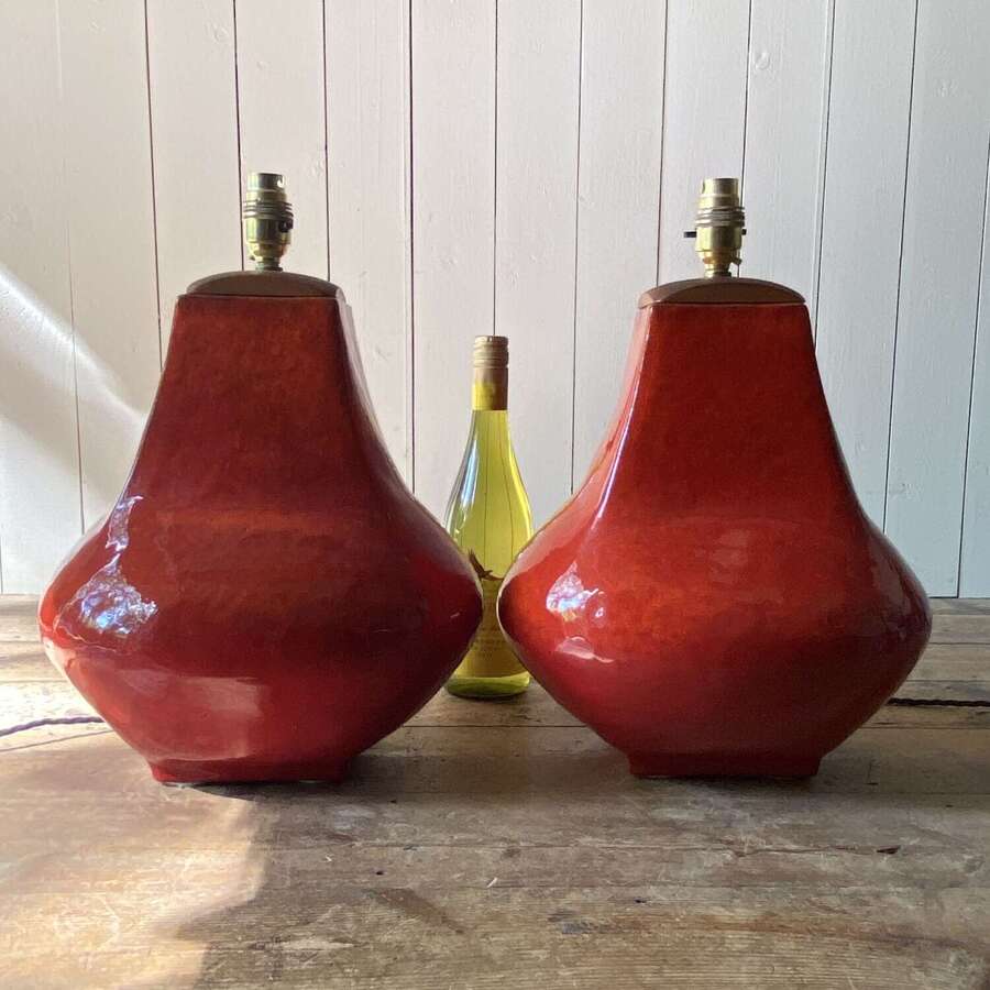 Large Pair Of Ceramic Glazed Lamps
