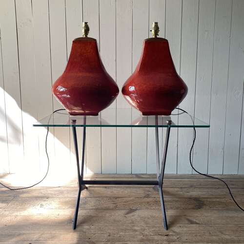 Large Pair Of Ceramic Glazed Lamps