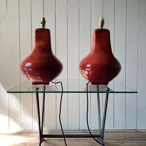 Large Pair Of Ceramic Glazed Lamps