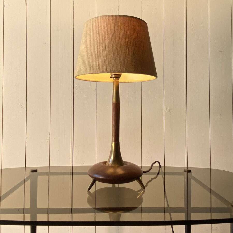 Midcentury Teak and Brass Lamp