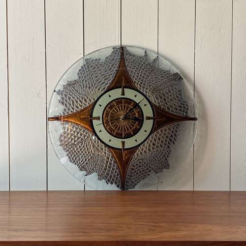 Mid Century Glass Concave Clock